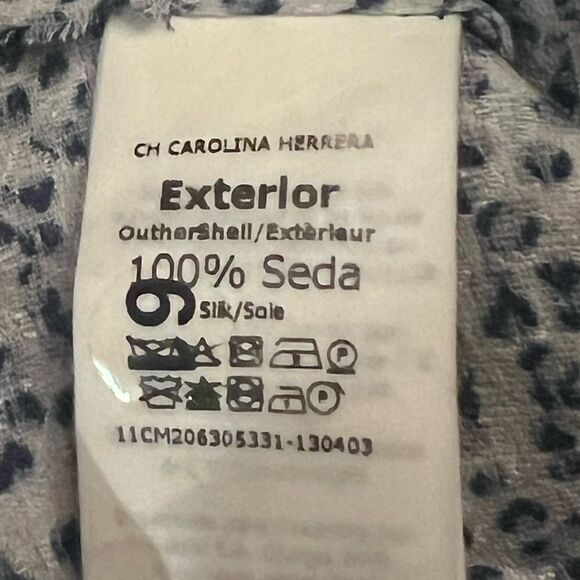 Carolina Herrera Silk Blouse Sz 0-6 3/4 Sleeves Gray Blue Dots - Picture 9 of 11